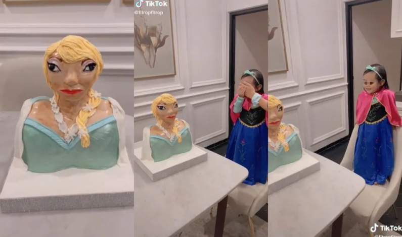 Ésta es la reacción viral de una niña al ver su pastel malformado de Elsa de ‘Frozen’
