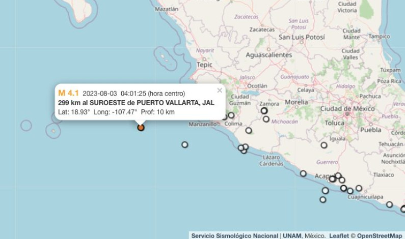 Reportan temblor en Puerto Vallarta, Jalisco, de 4.1 Reportan temblor en Puerto Vallarta, Jalisco, de 4.1