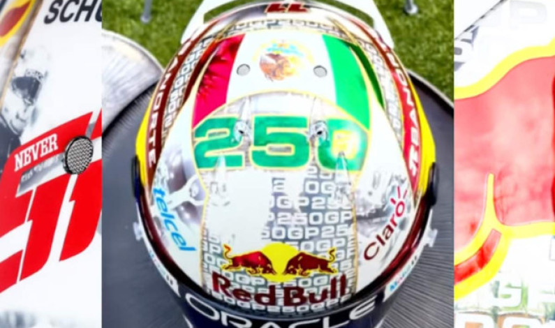 Checo Pérez va por 250 carreras en F1 con casco muy mexicano Checo Pérez va por 250 carreras en F1 con casco muy mexicano