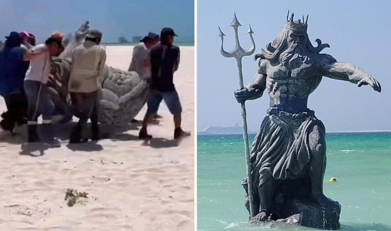 Piden retiran estatua de Poseidón de Puerto Progreso, Yucatán Piden retiran estatua de Poseidón de Puerto Progreso, Yucatán