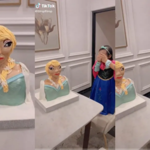 Ésta es la reacción viral de una niña al ver su pastel malformado de Elsa de ‘Frozen’