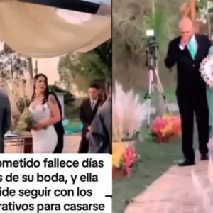 Entre lágrimas mujer ‘celebra’ su boda; su prometido murió antes de llegar al altar
