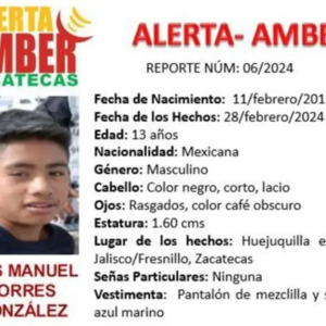 ALERTA AMBER:  Niño desaparecido que viajó de Jalisco a Fresnillo; lleva 14 días desaparecido